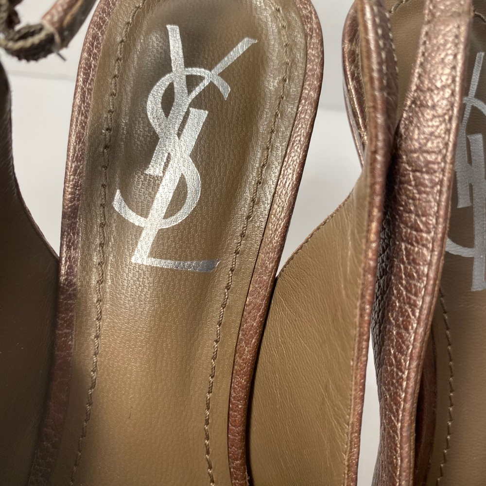 Ysl yves saint Laurent tribtoo slingback pumps heels metallic brown 36 - Picture 7 of 10